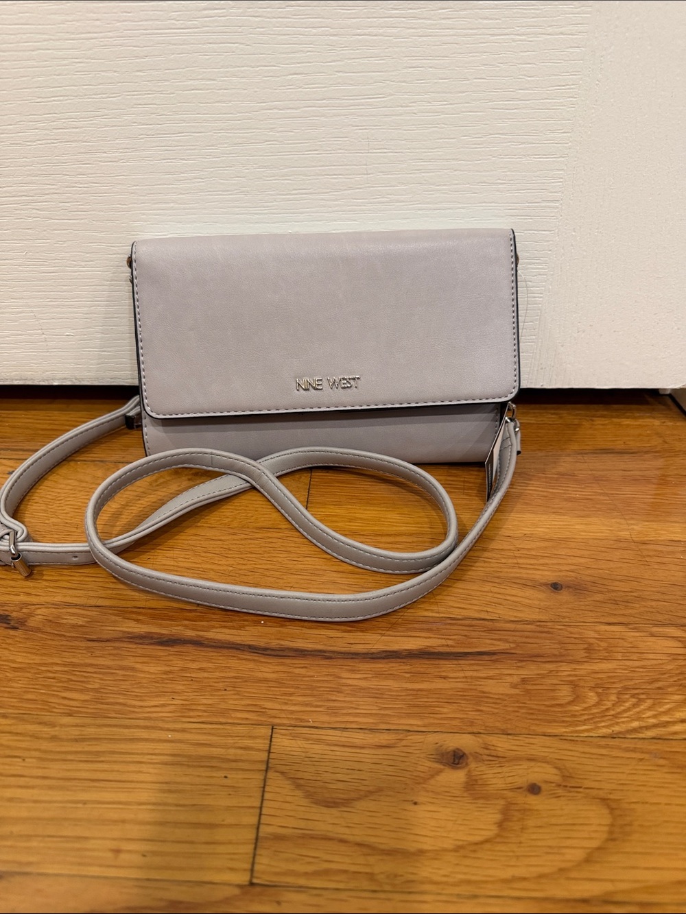 Nine West Gray Leather Crossbody with Flap